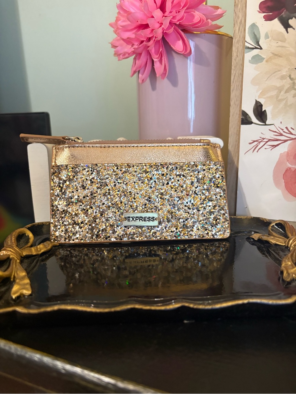 Express Gold Glitter Mini Card Case